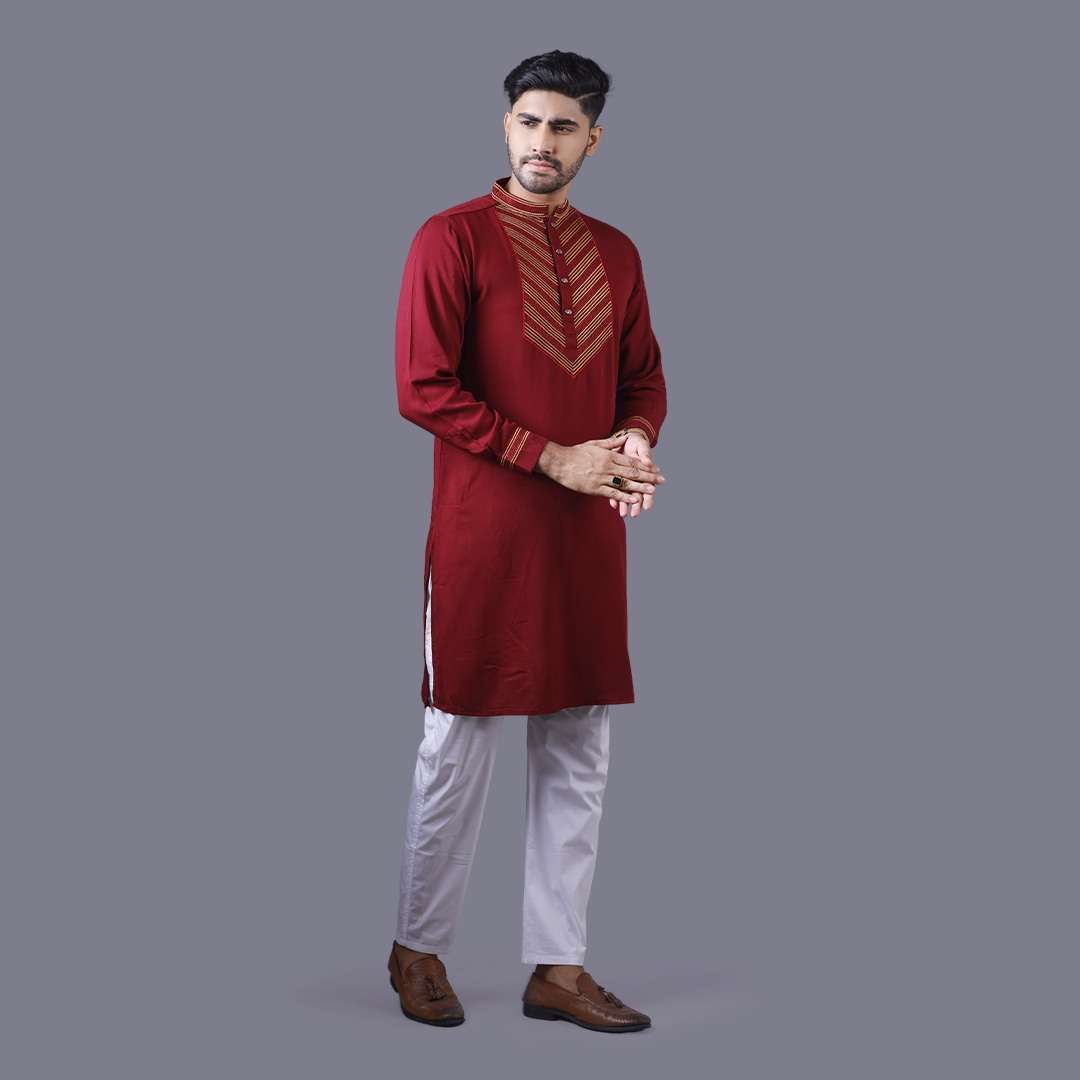Premium Maroon Cotton Eid Panjabi - Elegant & Stylish