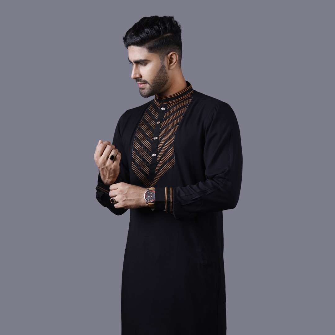 Premium Black Cotton Eid Panjabi - Elegant & Stylish 3